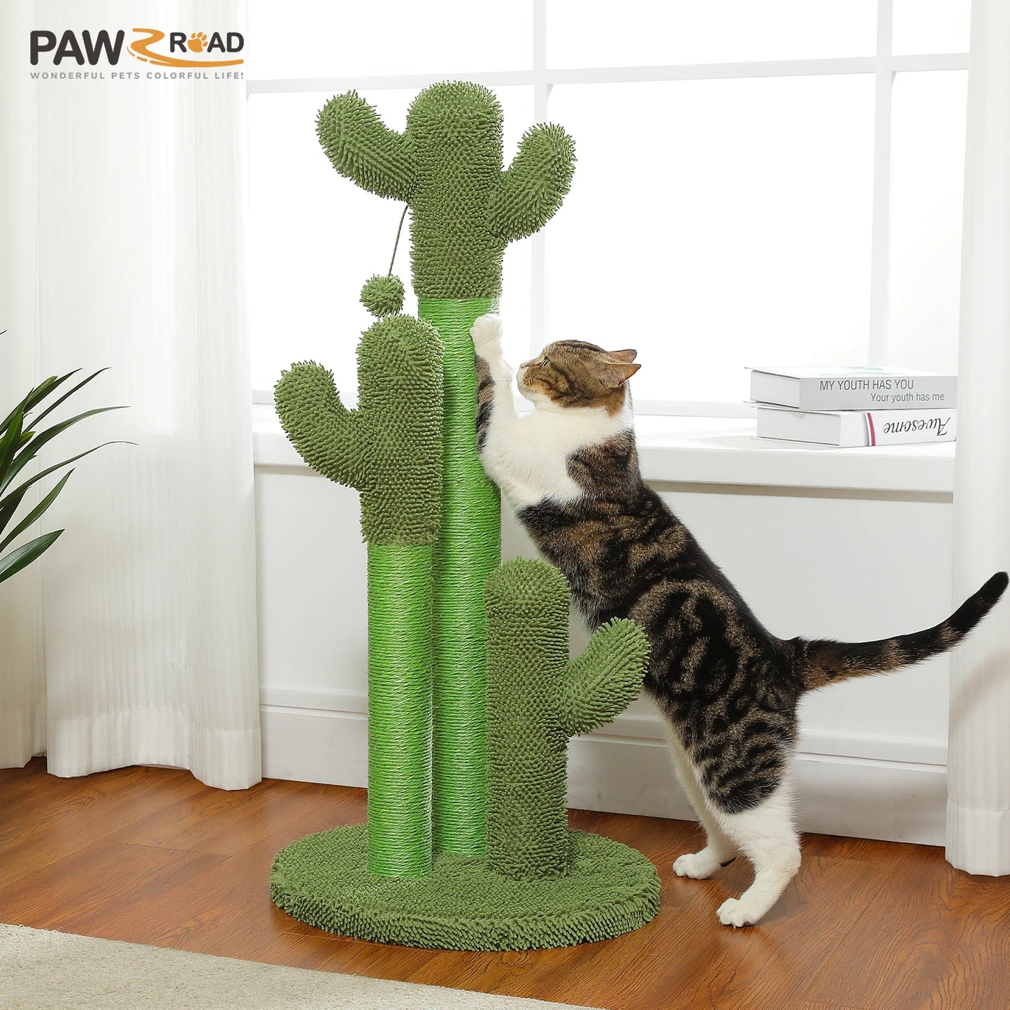 Small Cactus Cat Tree with Condo, Hammock & Dangling Ball