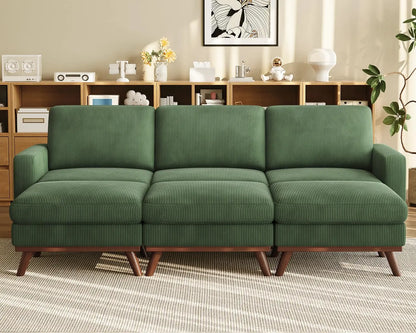 3-Seat Corduroy L-Shape Modular Sofa with Movable Ottoman,
