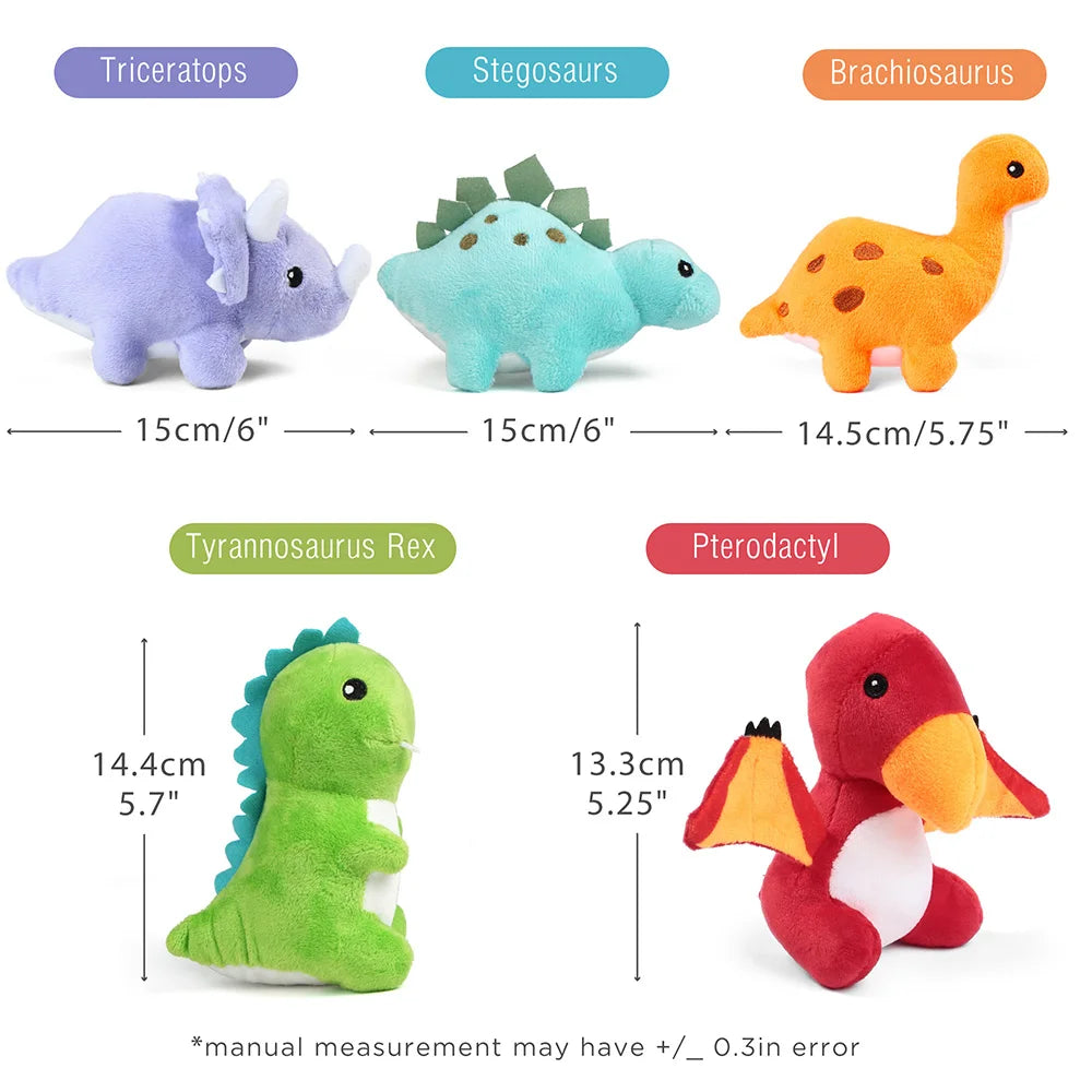 Five Small Dinosaur Plush Toys w/Egg Bag