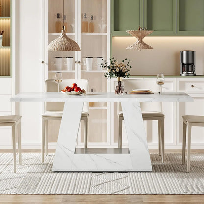 Modern Rectangular Dining Table, Wooden. Faux Marble