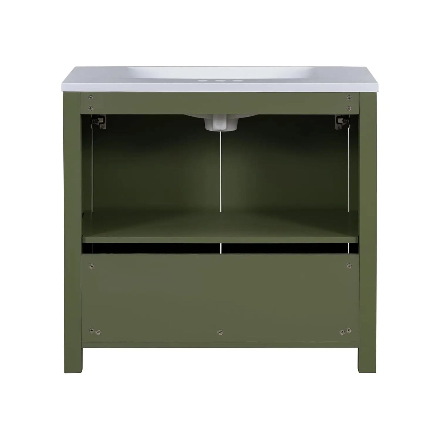 Freestanding Bathroom Vanity w/Sink, Wooden Cabinet, Adjustable Shelf, Ceramic Basin
