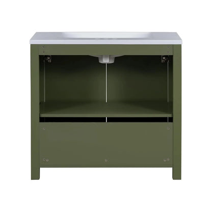 Freestanding Bathroom Vanity w/Sink, Wooden Cabinet, Adjustable Shelf, Ceramic Basin