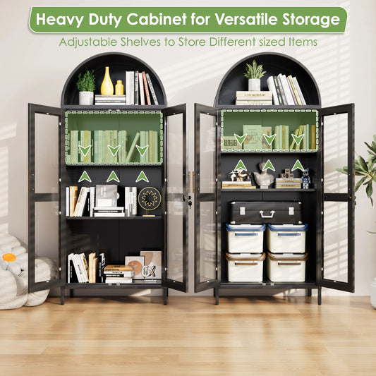 Metal Arched Display Cabinet with Lockable Glass Door and 2 Adjustable Shelves
