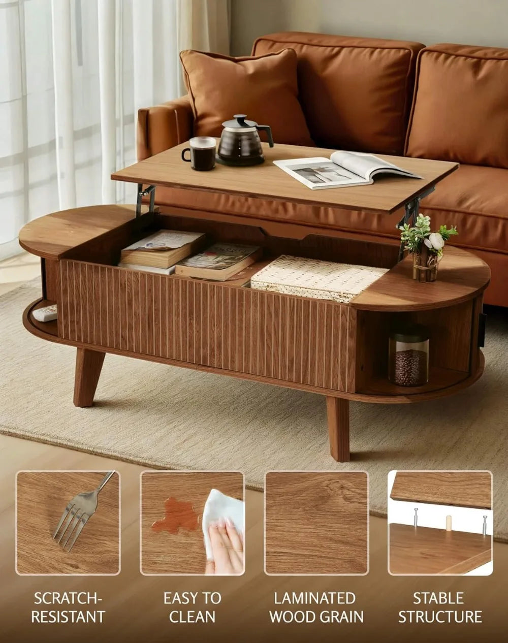 Modern Oval Lift Top Coffee Table
