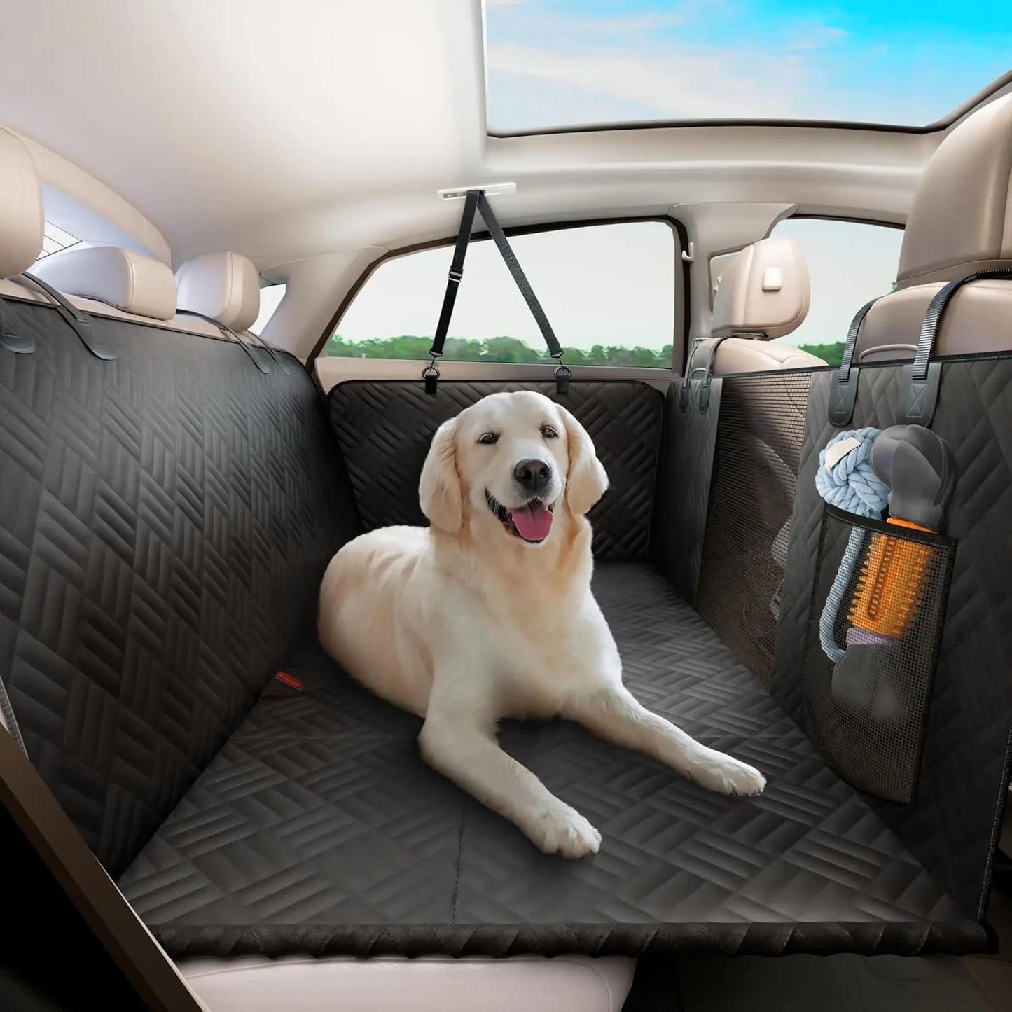 Rear Car Seat Cover for Dogs, Hard Bottom , Load-Bearing 400lbs