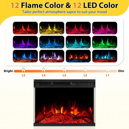 Fireplace 3 Sided Glass Media Entertainment Center Console