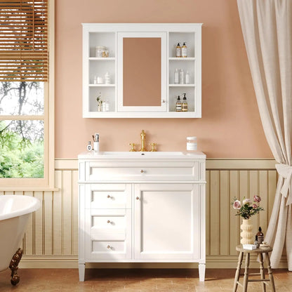Modern 36" Bathroom Vanity w/Matching Mirror, Cabinet, Single Sink & Storage