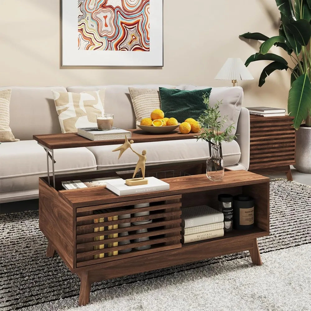 Modern Mid Century Design Lift Top Coffee Table With Walnut Finish