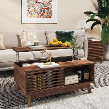 Modern Mid Century Design Lift Top Coffee Table With Walnut Finish