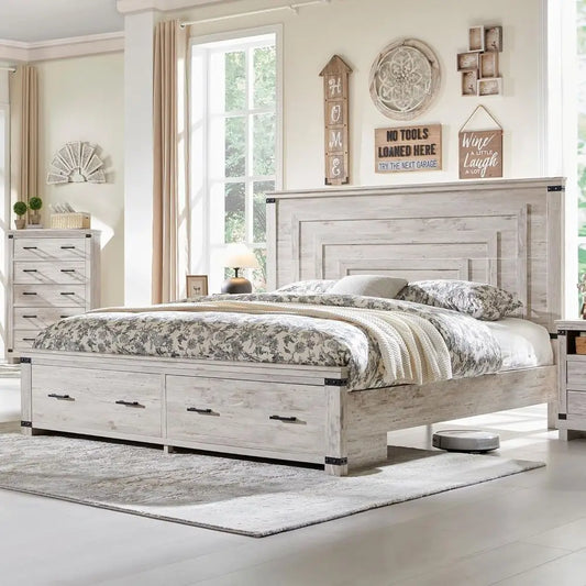 Queen Size Platform Bed Frame w/2 Large Storage Drawers