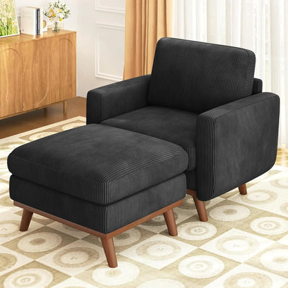3-Seat Corduroy L-Shape Modular Sofa with Movable Ottoman,