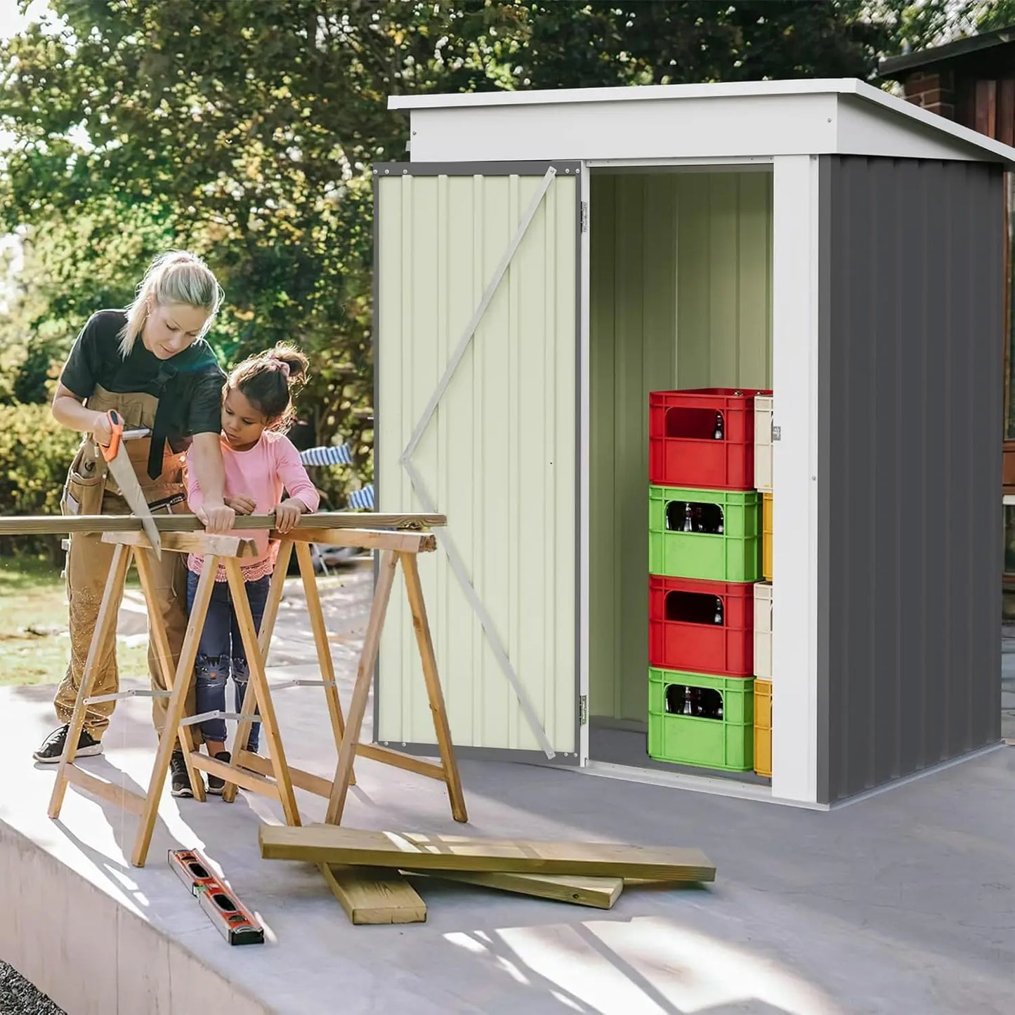 5x3 FT Metal Storage Shed w/Single Lockable Door