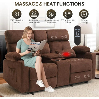 Electric Wall-Hugging Reclining Loveseat w/Ottoman, Heat and Massage,