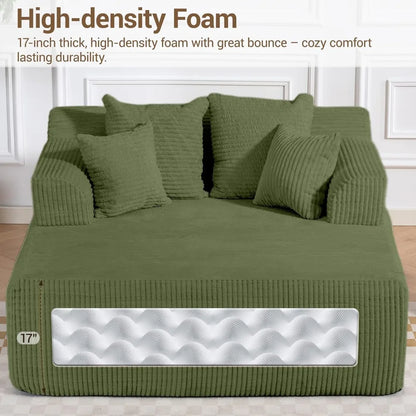 Oversized Corduroy Boneless Chaise Lounge Chair w/Armrests and 4 Pillows