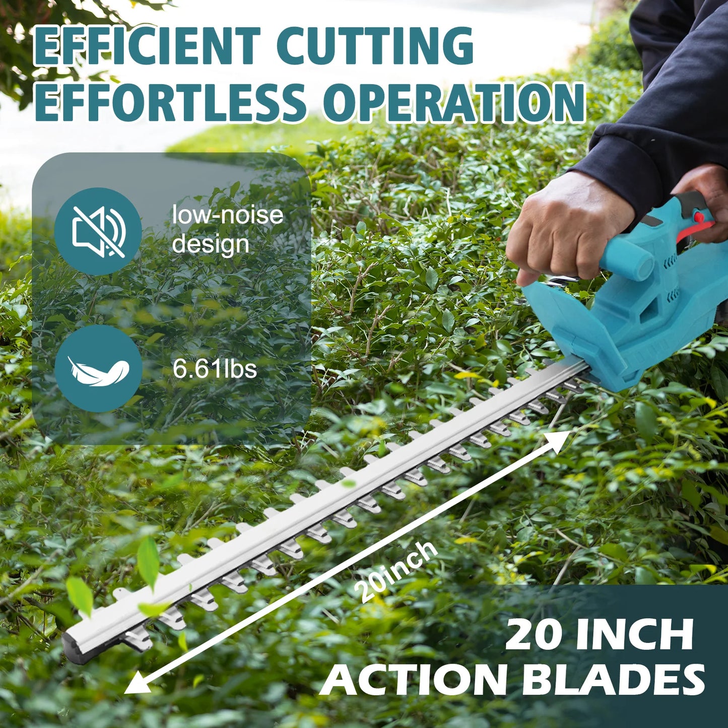 20-Inch Cordless Electric Hedge Trimmer, Double Blade, Handheld