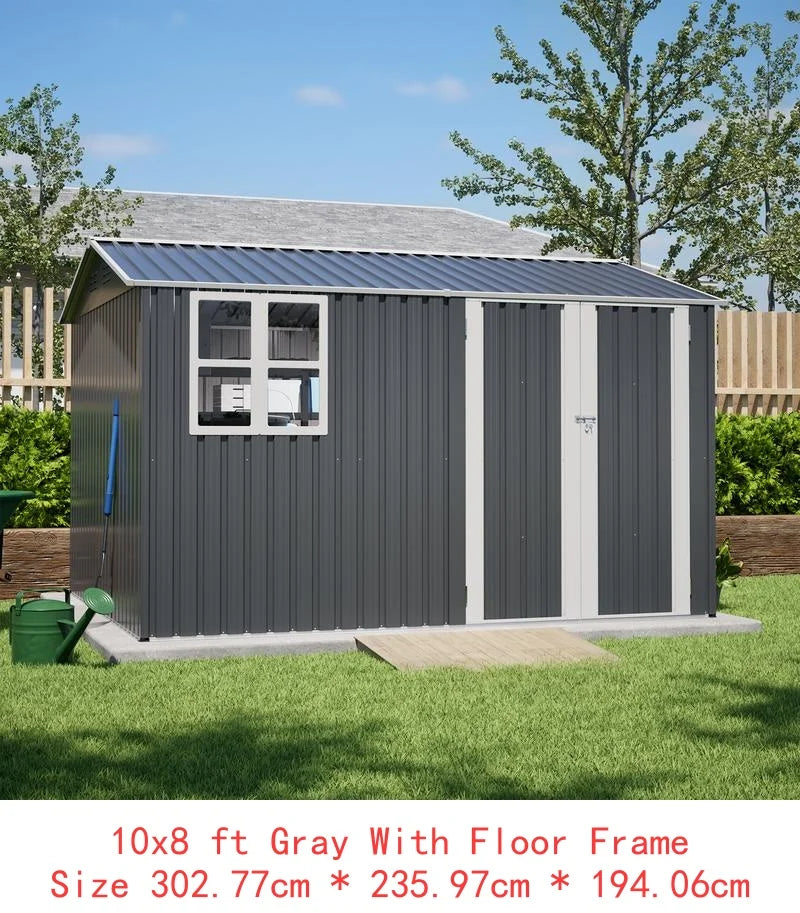 XL Heavy-Duty Steel Storage Shed w/Window & Hinged Door