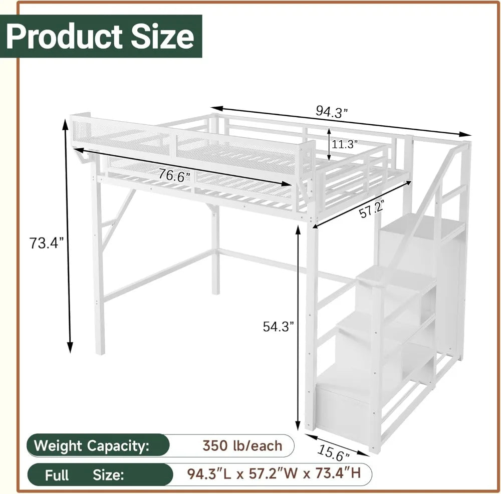 Full Size Loft Bed with Stairs and Storage - Space-Saving Design