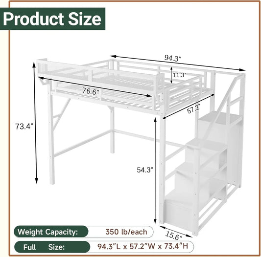 Full Size Loft Bed with Stairs and Storage - Space-Saving Design