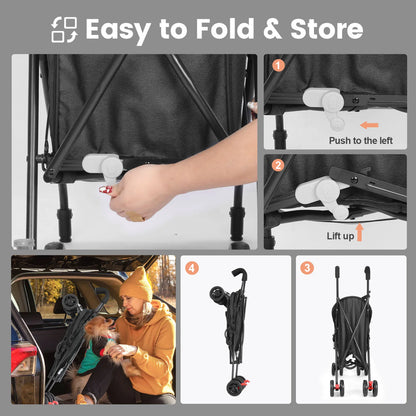 Pet Stroller 4 Wheel Stroller Rotate with Brakes & Storage