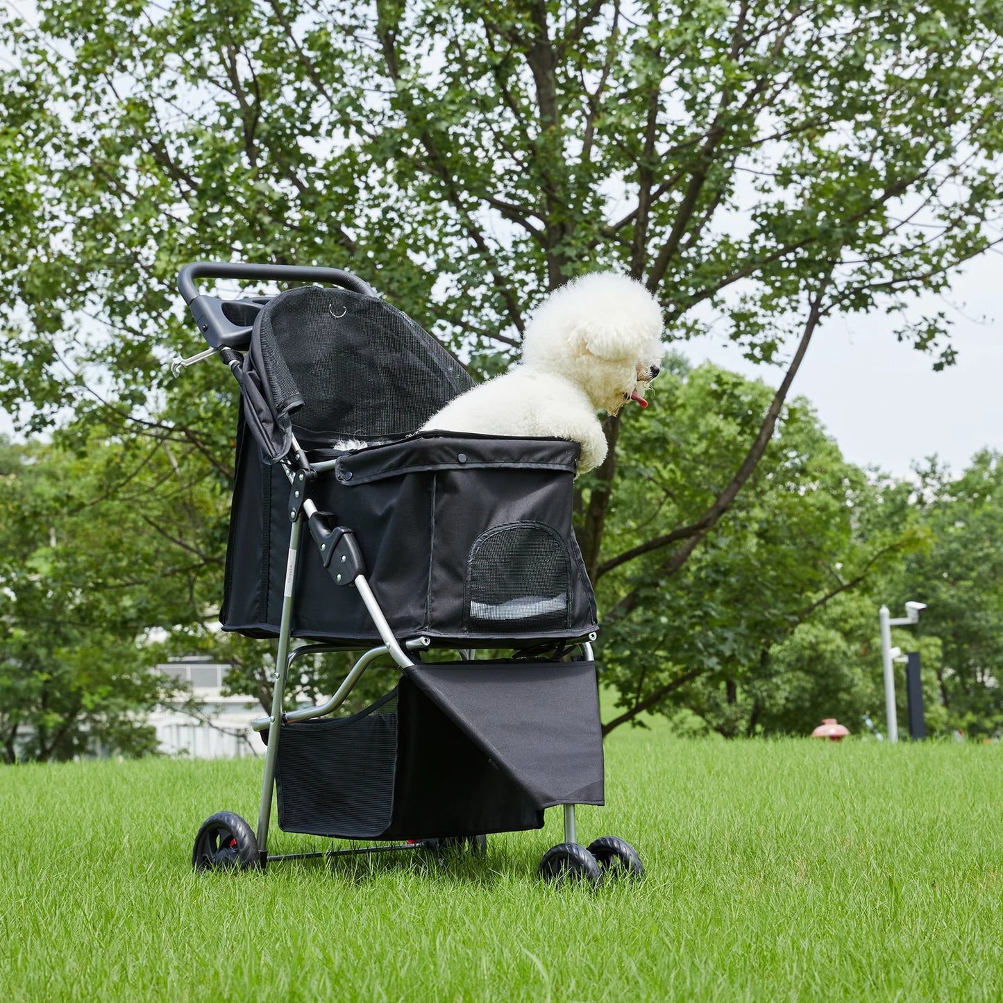 3 Wheel Foldable Pet Stroller for Small Dogs & Cats, Mesh Windows