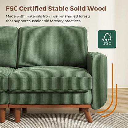 3-Seat Corduroy L-Shape Modular Sofa with Movable Ottoman,