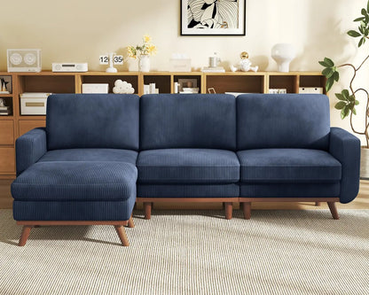 3-Seat Corduroy L-Shape Modular Sofa with Movable Ottoman,