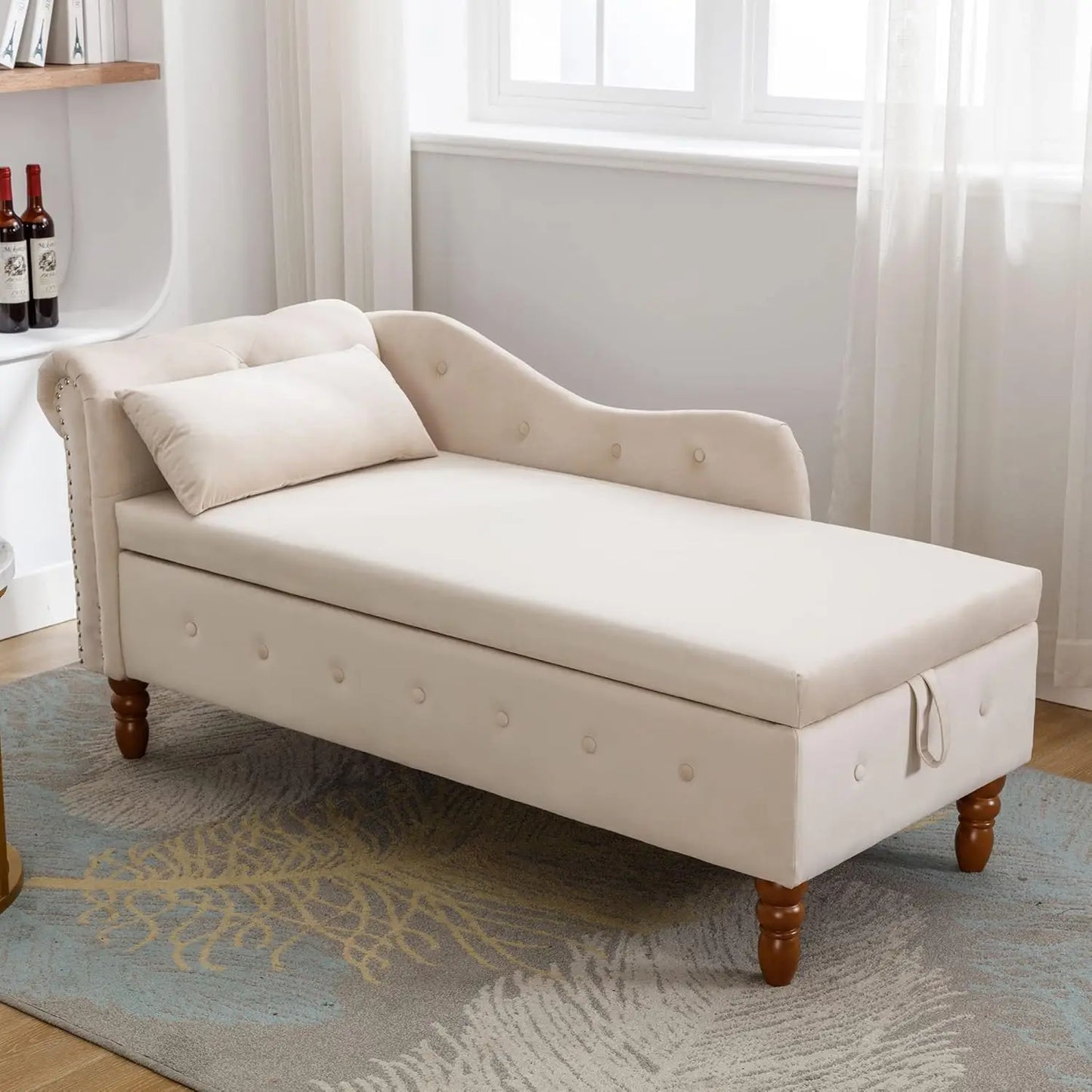 Velvet Chaise Lounge Chair with Storage