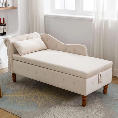 Velvet Chaise Lounge Chair with Storage
