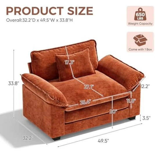 Chenille Accent Chair with Deep Seat and Plush Armrests