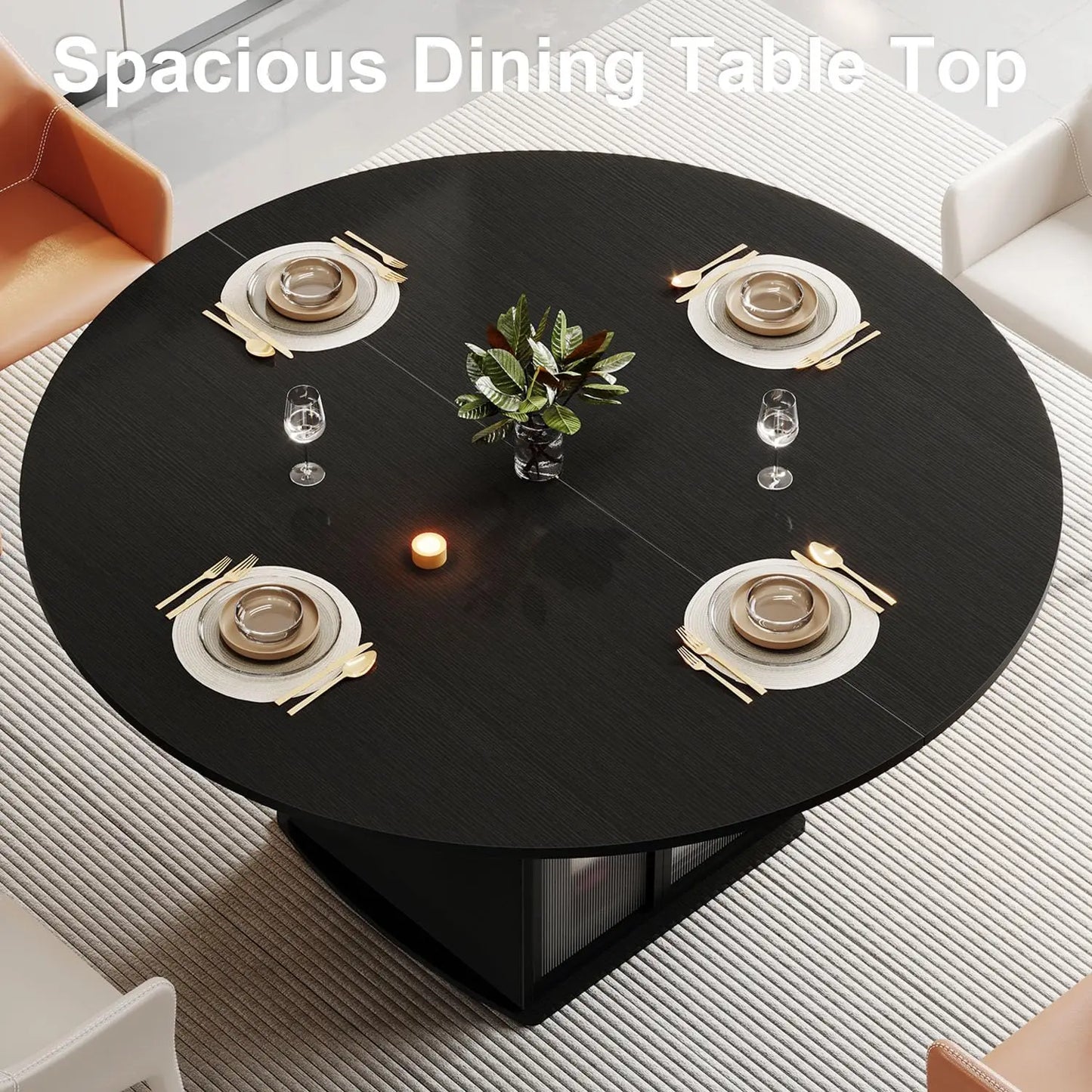 Black Round Dining Table with Storage Space