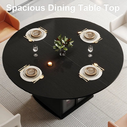 Black Round Dining Table with Storage Space