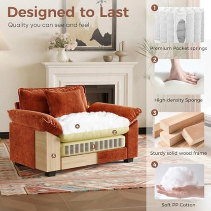 Chenille Accent Chair with Deep Seat and Plush Armrests