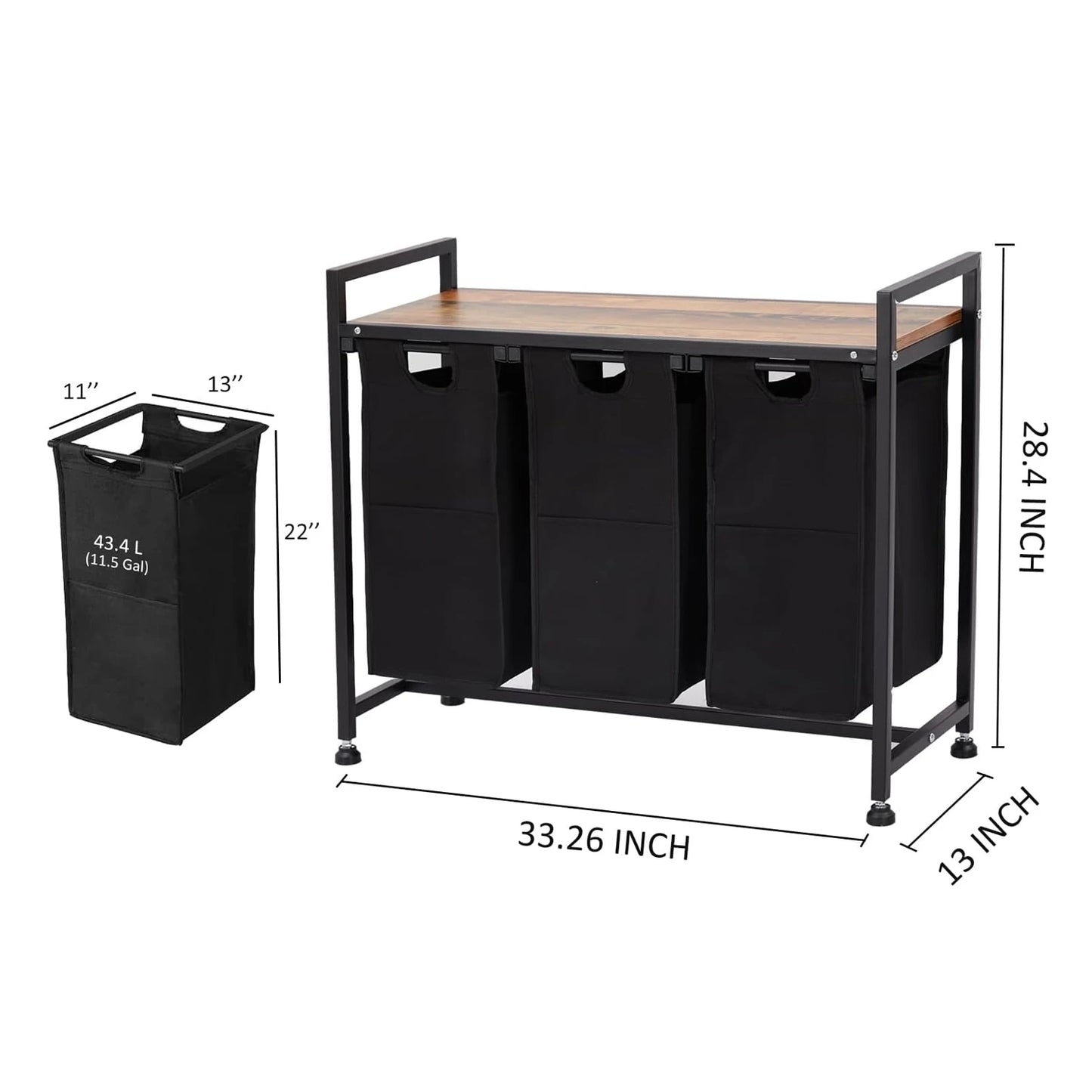 Laundry Hamper Sorter, Removable Bags & Shelf
