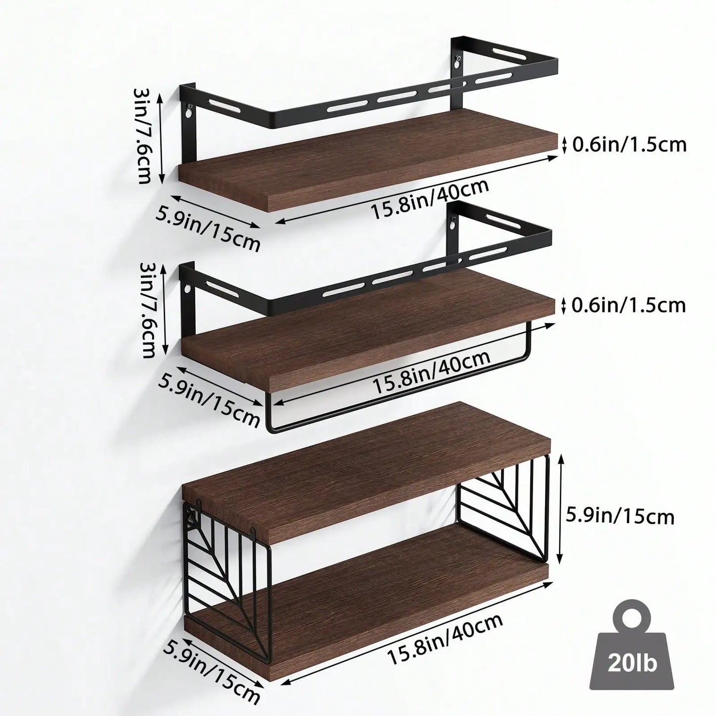 Rustic Wood Floating Shelves W/Metal Frame Towel Bar