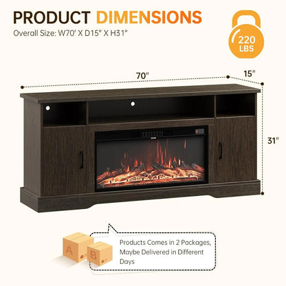 Farmhouse Fireplace TV Stand for up to 80 Inch TV, 70" Entertainment Center with Electric Fireplace & LED Strip,, Customized