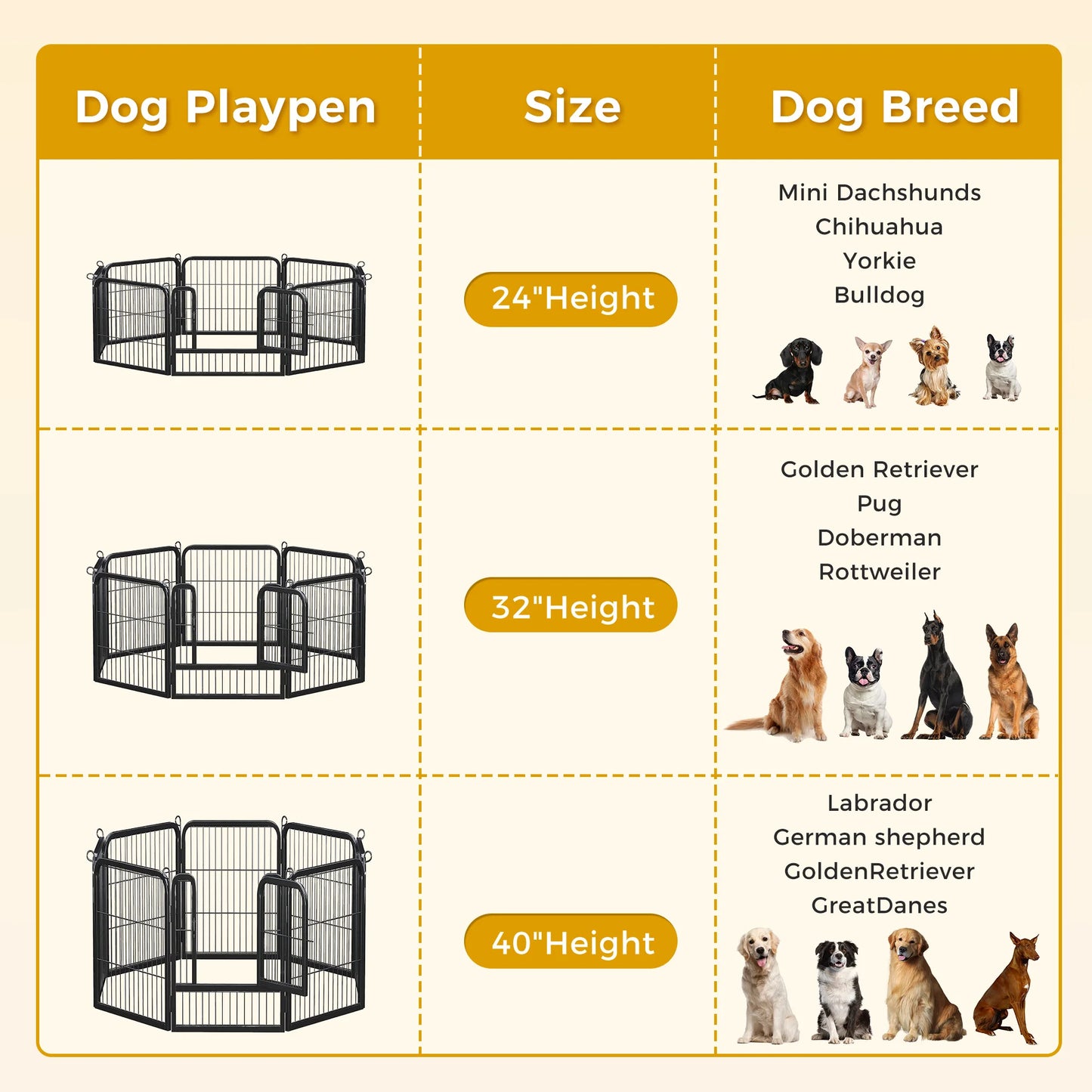 Outdoor/Indoor Foldable Metal Pet Fence w/Door, Heavy Duty