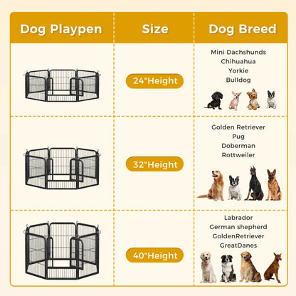 Outdoor/Indoor Foldable Metal Pet Fence w/Door, Heavy Duty