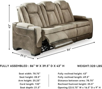 Power Reclining Sofa with Adjustable Headrest and