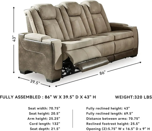 Power Reclining Sofa with Adjustable Headrest and