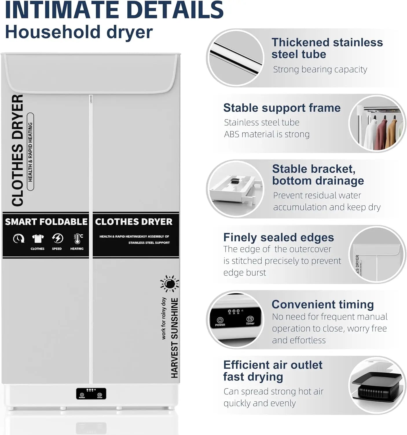 Portable Foldable Clothes Dryer w/Timer, Large Capacity