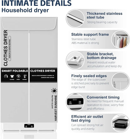 Portable Foldable Clothes Dryer w/Timer, Large Capacity