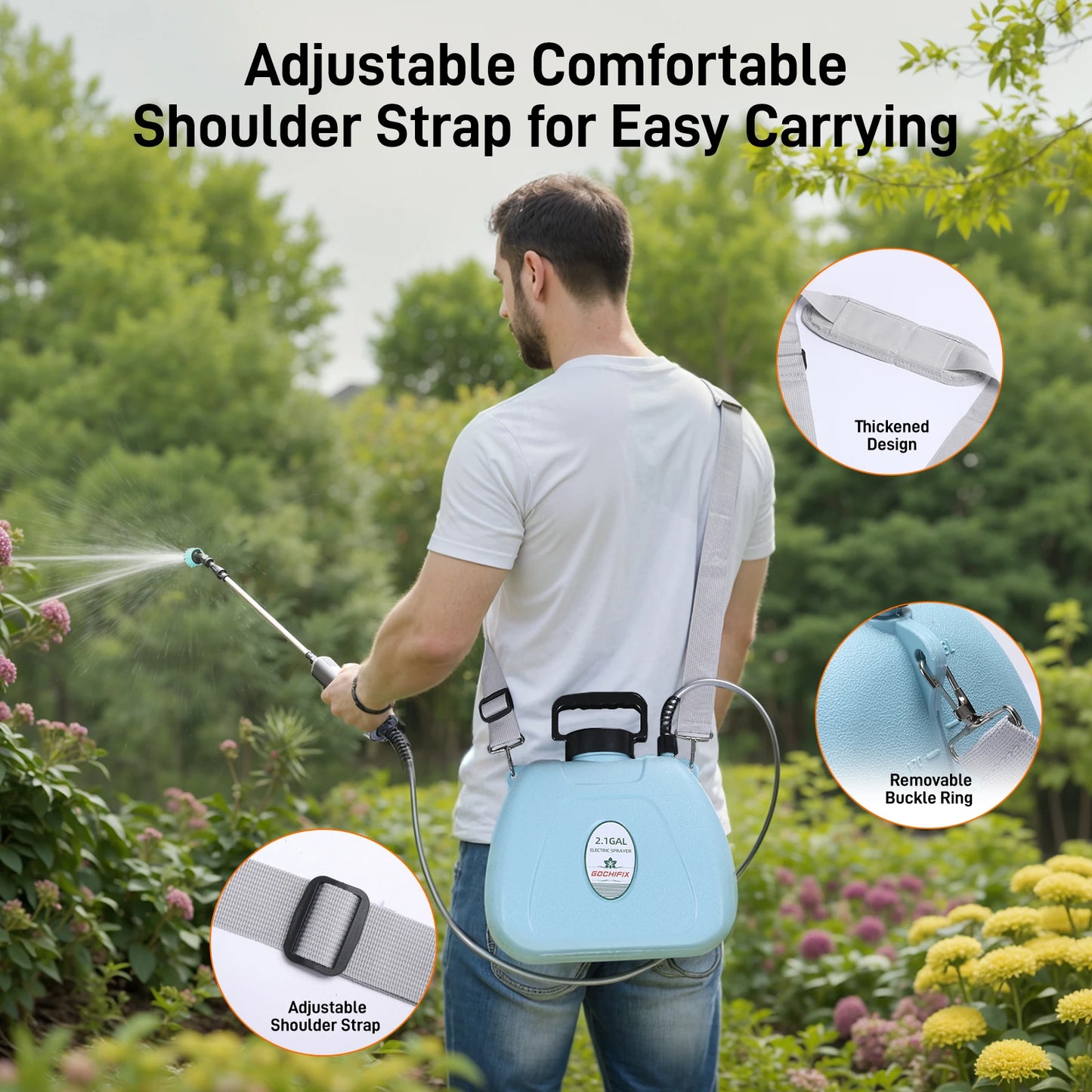 2.1 Gallon Electric Garden Sprayer w/Adjustable Shoulder Strap & 2000mAh Battery