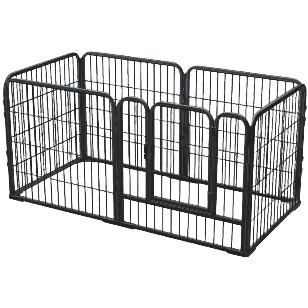 6 Panels Pet Playpen w/Door, Foldable Metal Barrier, Exercise Fence
