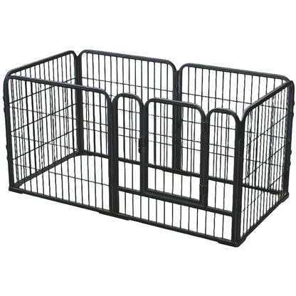 6 Panels Pet Playpen w/Door, Foldable Metal Barrier, Exercise Fence