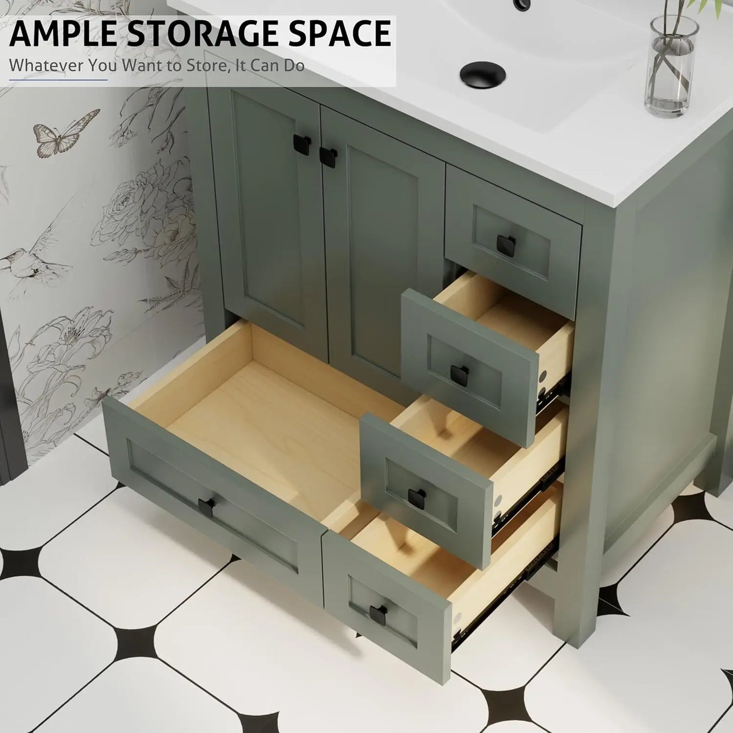 30" Bathroom Vanity Sink w/Wood Storage Cabinet