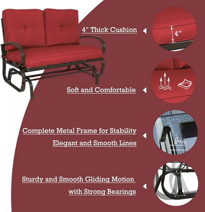 Cozy Rocking Glider Loveseat, Sturdy Frame & Cushioned Seats