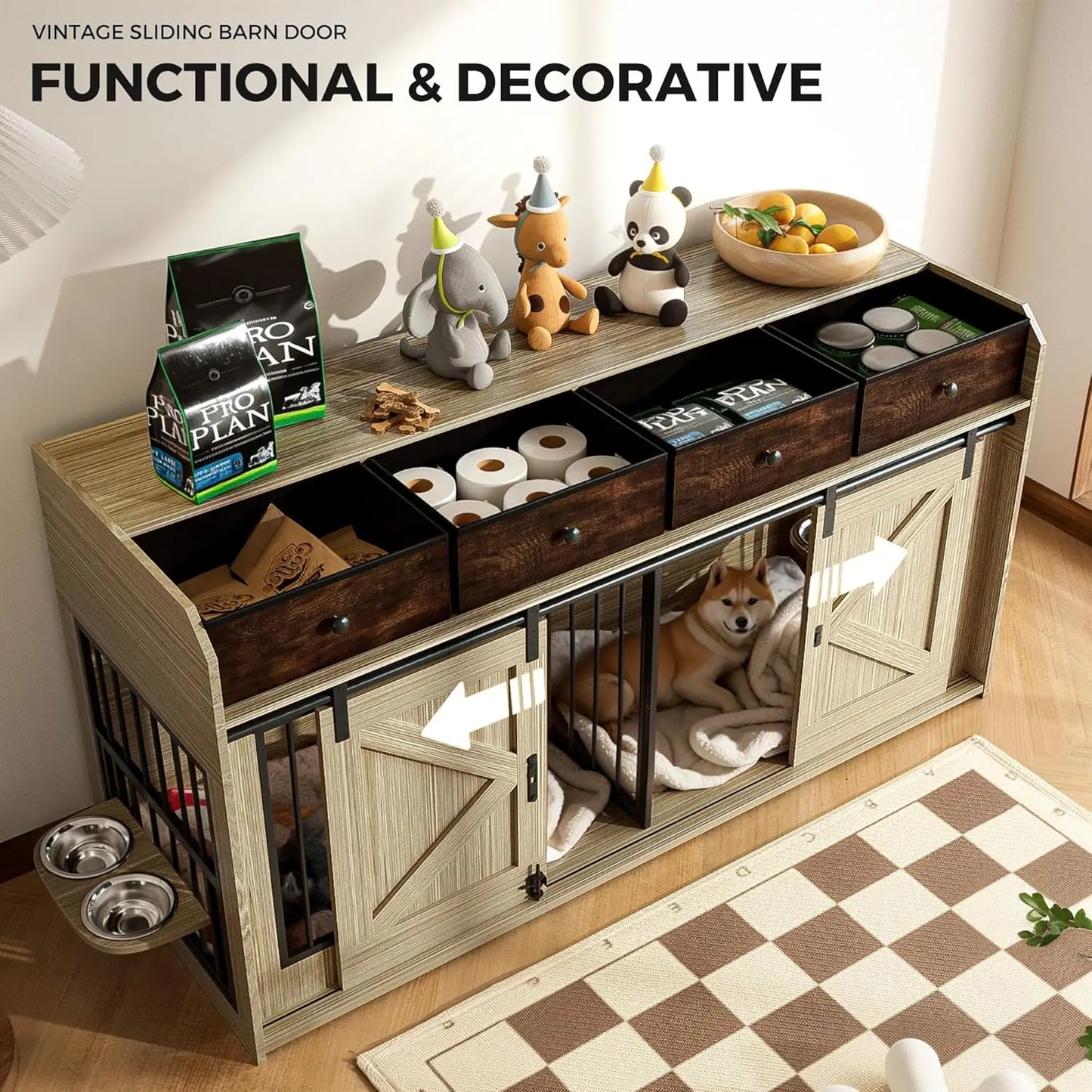 63" Wooden Large Breed Dog Kennel with Sliding Doors