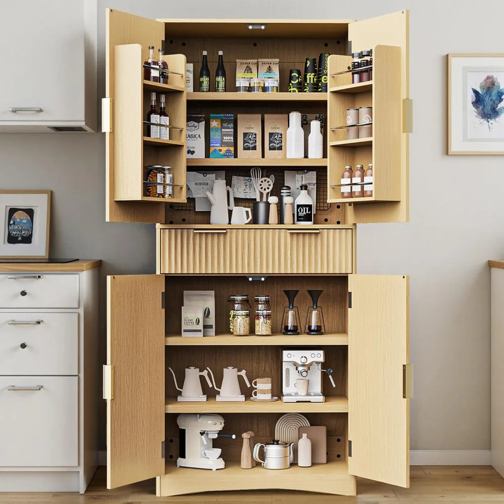 Natural Oak Fluted Cabinet w/Adjustable Shelves & Magnetic Doors