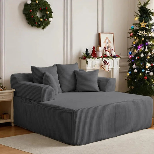 Oversized Corduroy Boneless Chaise Lounge Chair w/Armrests and 4 Pillows