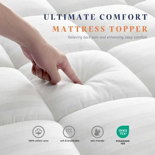 Deep Pocket Thick Mattress Pad with Breathable Cotton Cover